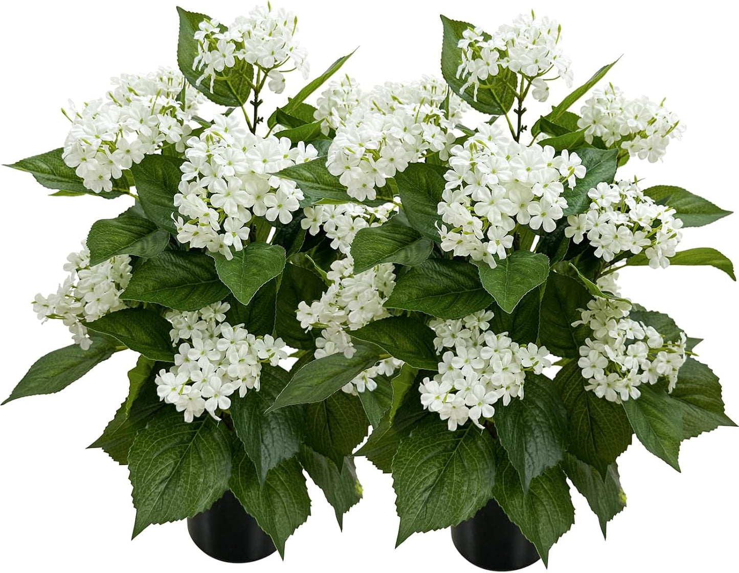 24 Inch Artificial White Hydrangea Potted Plant, 2 Pack Faux Silk Flower Bonsai Tree with Black Planter, Realistic Fake Flower for Tabletop, Shelf, Home Bedroom Office Porch Decor