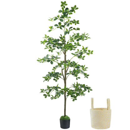Caxchiling Faux Eucalyptus Tree 6FT, Artificial Potted Tree for Indoor Outdoor, Fake Floor Plants with Natural Wood Trunk, Home Office Living Room Bedroom Decor