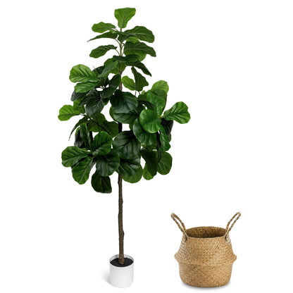 Artificial Fiddle Leaf Fig Tree 6FT - Large Fake Trees with White Planter, Tall Faux Ficus Lyrata Tree Floor Plants for Indoor Home Decor Office Living Room Housewarming Gift, 1Pack