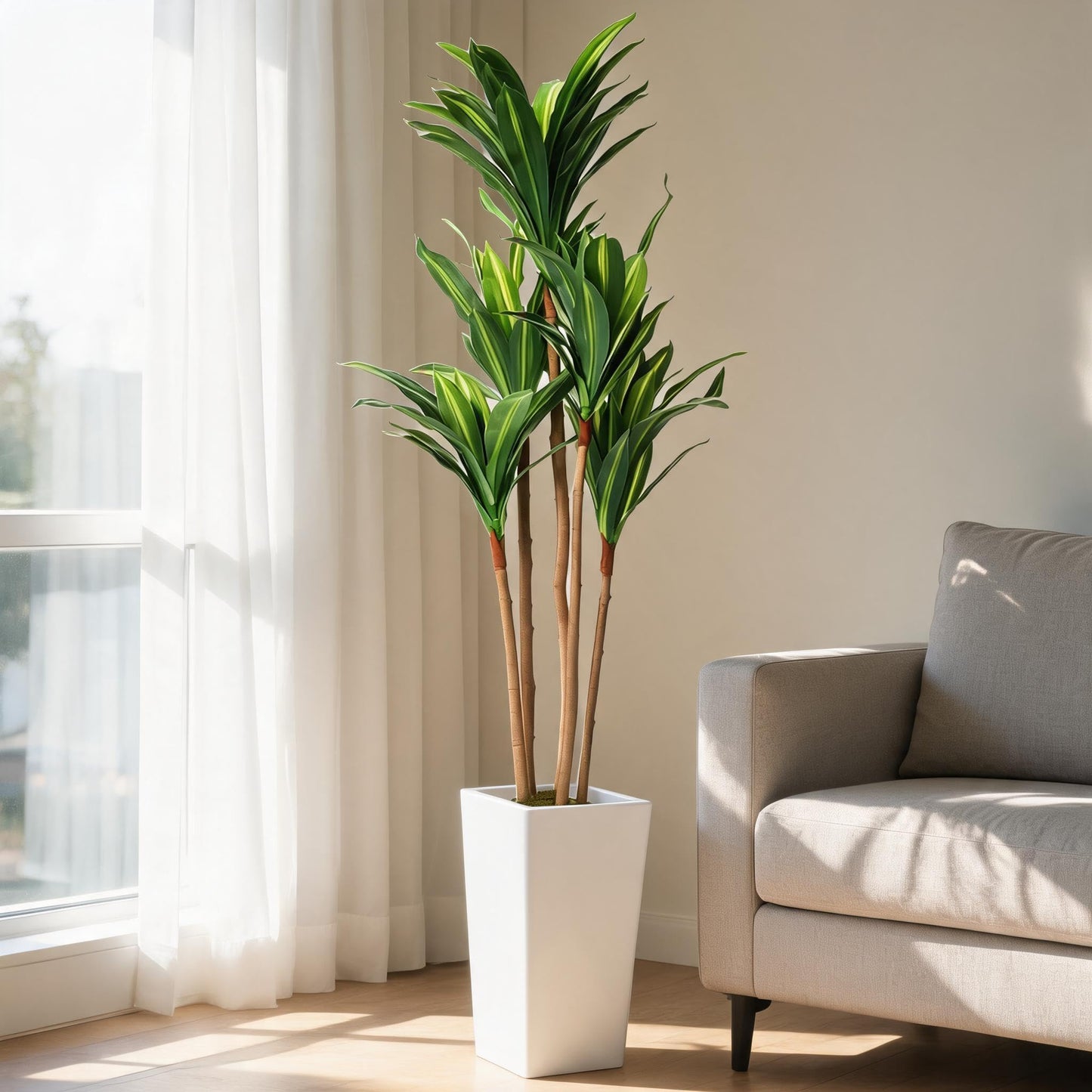 3FT Tall Artificial Trees, Fake Snake Plant with White Planter & 33 Realistic Leaves, Large Potted Artificial Sansevieria Mother in Law Tongue Plant, for Living Room Hallway Entryway