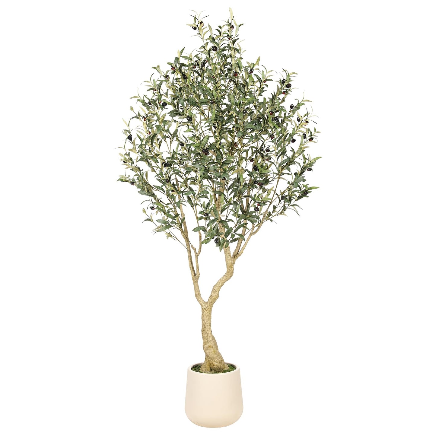 Realead 6ft Artificial Olive Tree with Tall Exquisite Planter - Realistic Faux Olive Tree with Thick Trunk and Lifelike Fruits - Large Fake Olive Tree for Home Office Decor