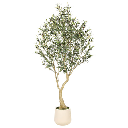 Realead 6ft Artificial Olive Tree with Tall Exquisite Planter - Realistic Faux Olive Tree with Thick Trunk and Lifelike Fruits - Large Fake Olive Tree for Home Office Decor