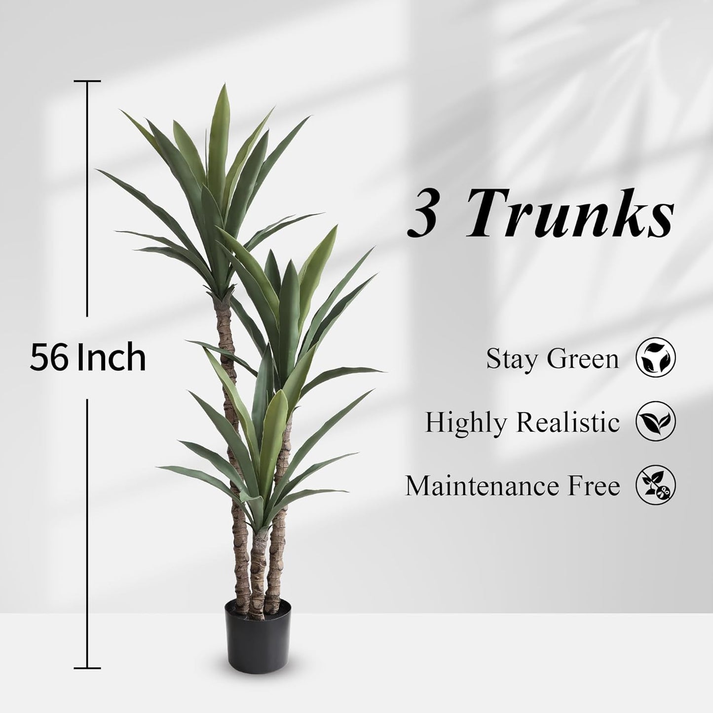 momoplant 2 Pack Artificial Agave Trees 4.5Ft Faux Agave Plant with 3 Heads Silk Faux Tree in Plastic Pot for Home Garden Office Decor