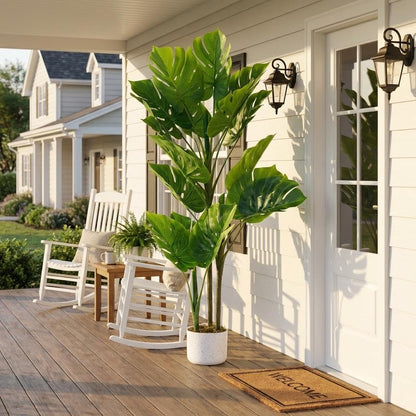 OUTLANE 3.6ft Artificial Monstera Deliciosa Plant in Pot, Lush Faux Tropical Palm Tree with 16 Lifelike Leaves, Fake Floor Plant for Indoor Outdoor Home, Office, Porch Decor