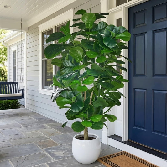 VECELO Artificial Fiddle Leaf Fig Tree 6FT(71in), Tall Fake Floor Plants with 150 Large Realistic Leaves in Plastic Pot for Indoor Outdoor Living Room Home Decor
