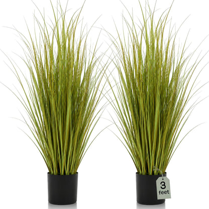 Jexine 4 Pieces Tall Artificial Grass Plant Potted Artificial Greenery Floor Plants Fake Pampas Grass Tall in Pot for Housewarming Gift House Garden Bathroom Lobby Indoor Outdoor (Green,3 ft)