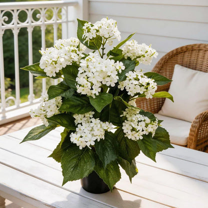 24 Inch Artificial White Hydrangea Potted Plant, 2 Pack Faux Silk Flower Bonsai Tree with Black Planter, Realistic Fake Flower for Tabletop, Shelf, Home Bedroom Office Porch Decor