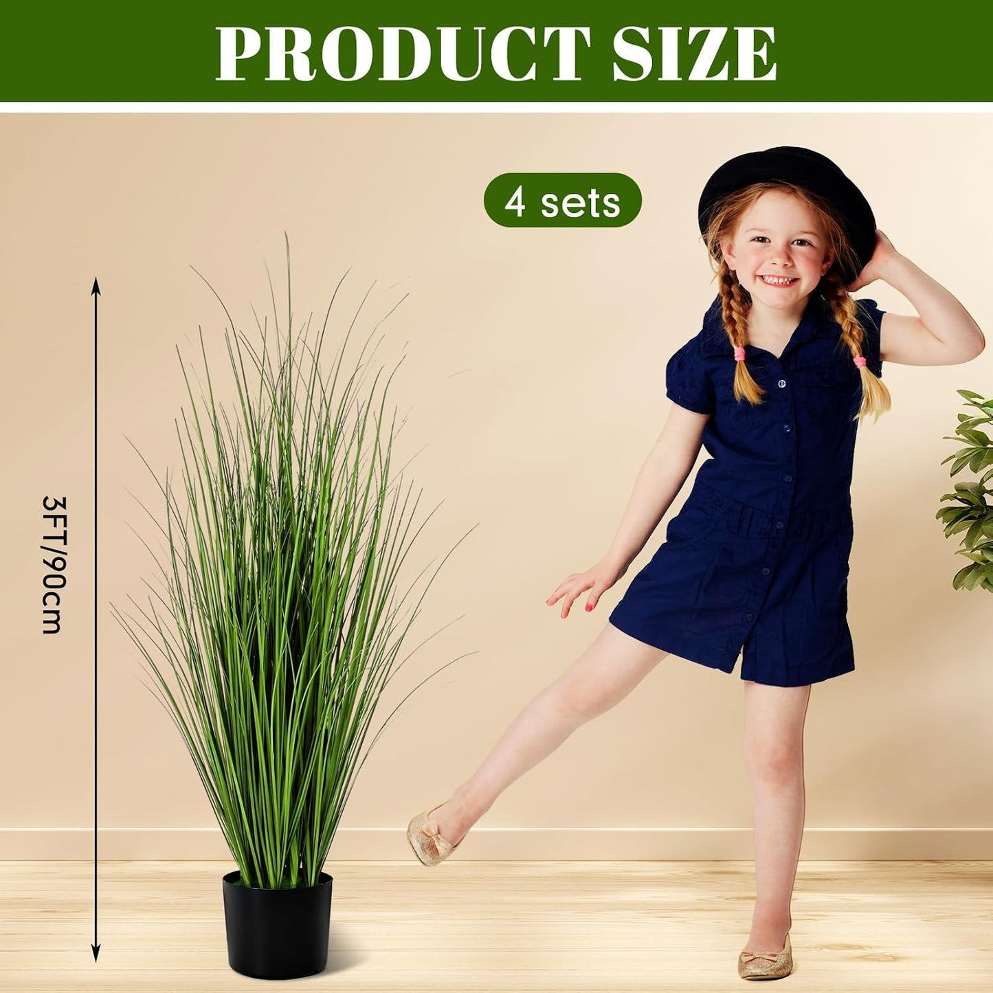 Jexine 4 Pieces Tall Artificial Grass Plant Potted Artificial Greenery Floor Plants Fake Pampas Grass Tall in Pot for Housewarming Gift House Garden Bathroom Lobby Indoor Outdoor (Green,3 ft)