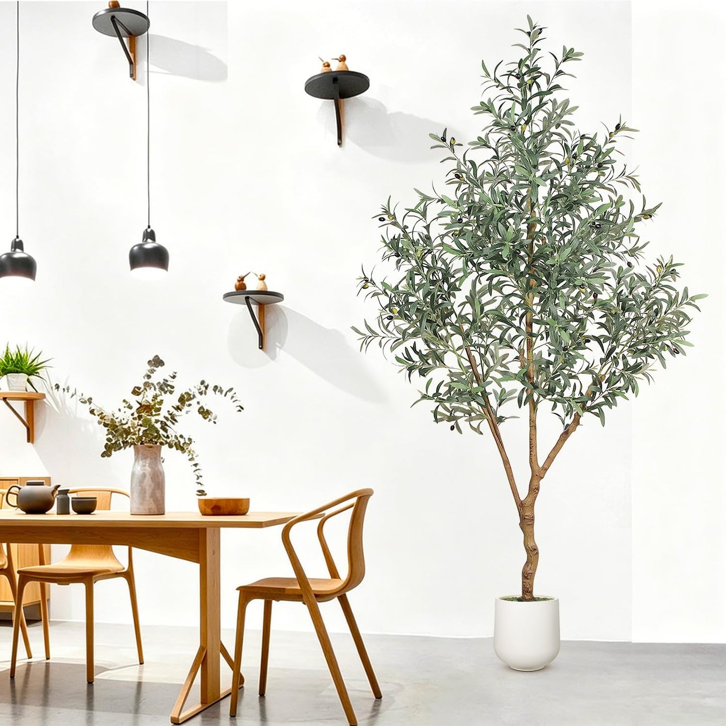 7FT Olive Trees Artificial Indoor - Realistic Artificial Olive Tree Indoor with White Planter, Large Full Fake Plants with Lifelike Fruits and Leaves for Modern Home Office Living Room Decor