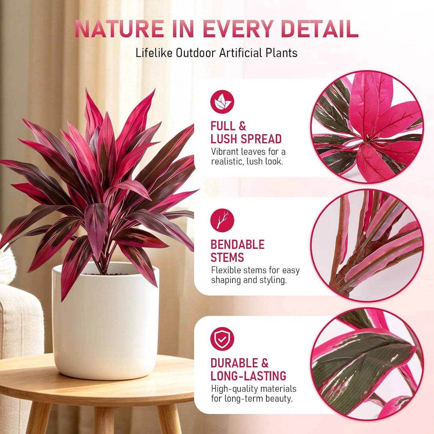 2pcs Large Realistic Artificial Boston Fern & Dragon's Blood Tree Artificial Turf UV Resistant Red Cordyline Ti Plants Red/Pink Vibrant Purple Leaves (A)