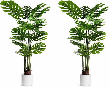 Artificial Monstera Deliciosa Plant 5.2ft, Lifelike Faux Swiss Cheese Floor Plant with 18 Leaves in Pot, Tall Fake Tropical Tree for Indoor Home Living Room Office Decor, 2 Pack