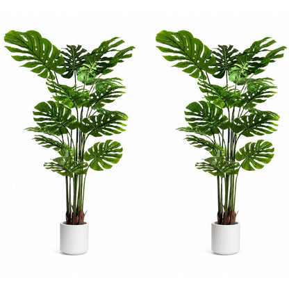 Artificial Monstera Deliciosa Plant 5.2ft, Lifelike Faux Swiss Cheese Floor Plant with 18 Leaves in Pot, Tall Fake Tropical Tree for Indoor Home Living Room Office Decor, 2 Pack