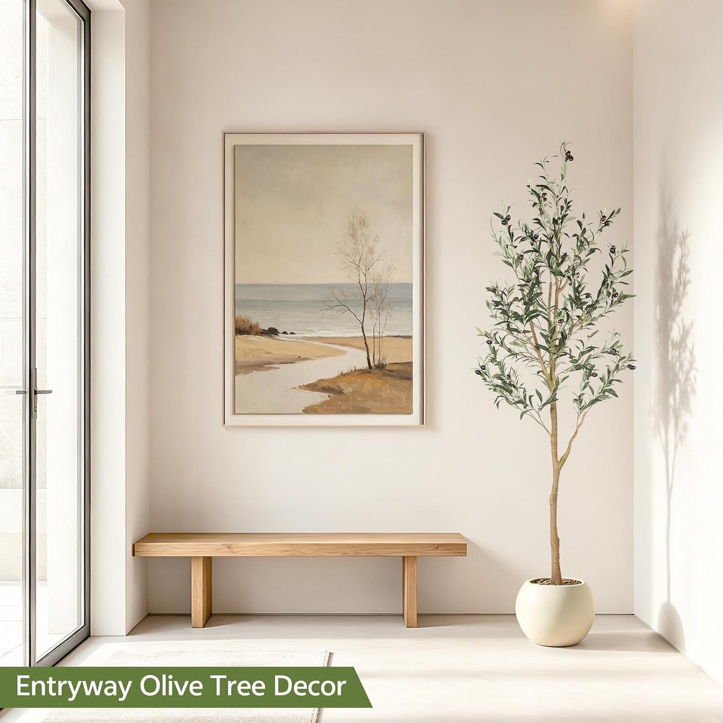 Realead 6ft Artificial Olive Tree, Tall Faux Olive Tree Plants, Fake Potted Olive Silk Tree with Branches and Fruits, Artificial Trees for Modern Home Office Living Room Floor Decor Indoor (72in)