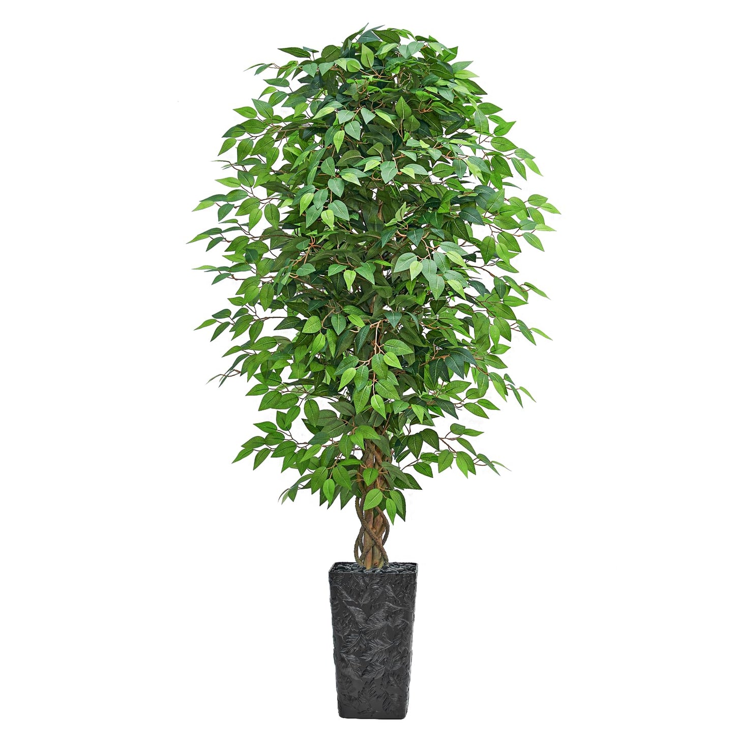 6FT Artificial Ficus Tree, Tall Fake Ficus Tree with Natural Wood Trunk & Silk Leaves, Large Artificial Plant Indoor for Home Living Room Office Bedroom Decor