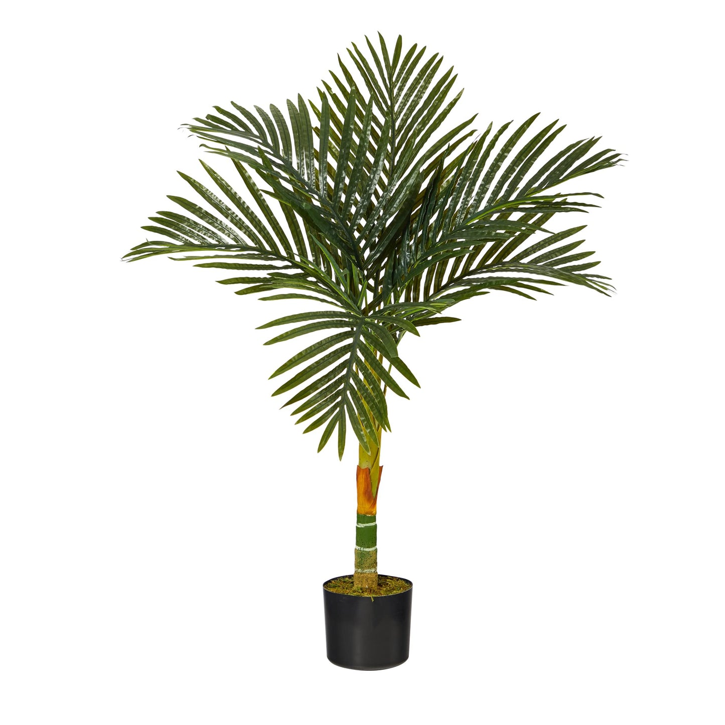 Nearly Natural 4ft Golden Cane Palm, Double Stalk Artificial Tree With Lush Realistic Foliage Maintenance Free Indoor Faux Palm Plant For Living Room, Easy Setup, Perfect Tropical Decoration
