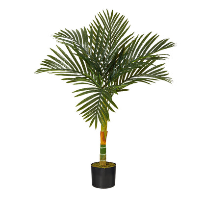 Nearly Natural 4ft Golden Cane Palm, Double Stalk Artificial Tree With Lush Realistic Foliage Maintenance Free Indoor Faux Palm Plant For Living Room, Easy Setup, Perfect Tropical Decoration