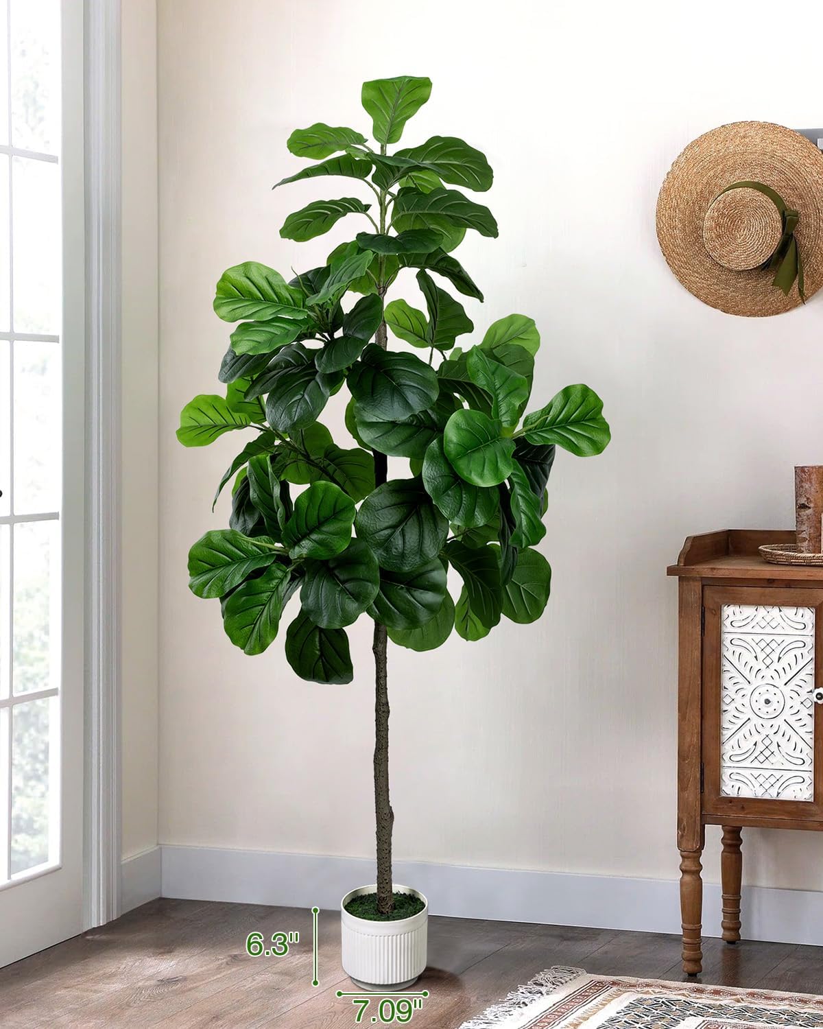 Artificial Fiddle Leaf Fig Tree 6FT - Large Fake Trees with White Planter, Tall Faux Ficus Lyrata Tree Floor Plants for Indoor Home Decor Office Living Room Housewarming Gift, 1Pack