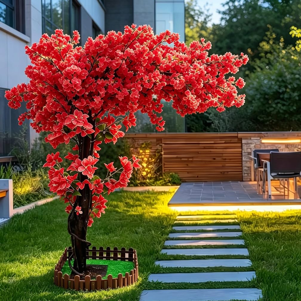 4FT Artificial Cherry Blossom Tree, Flower Trees Tall Artificial Plant, Faux Silk Plant in Pot for Home Room Porch Entryway Office Decorations Indoor Outdoor,Pink,
