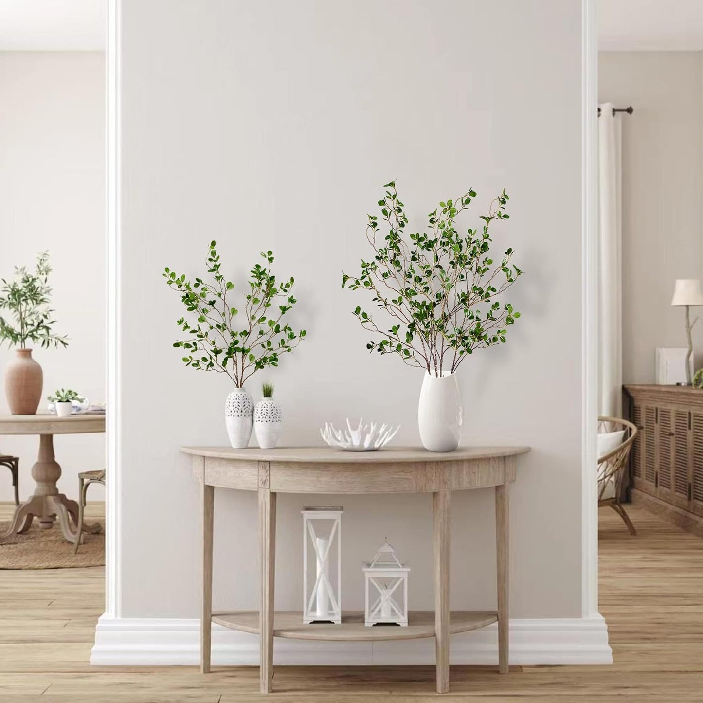 Sggvecsy 43’’ 4Pcs Artificial Ficus Branches Faux Leaf Spray Green Eucalyptus Branches Artificial Greenery Stems Fake Ficus Twig Plants for Home Office Wedding Vase Filler Shop Decoration