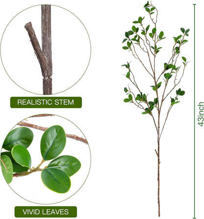 Sggvecsy 43’’ 4Pcs Artificial Ficus Branches Faux Leaf Spray Green Eucalyptus Branches Artificial Greenery Stems Fake Ficus Twig Plants for Home Office Wedding Vase Filler Shop Decoration