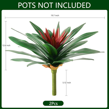DREAMLOOM Fake Plants, 2 Pcs 21.7 Inch Bromeliads Large Artificial Plants Outdoor Faux Plants UV Resistant Realistic Tropical Greenery Outside for Planter Porch Patio Yard Garden Indoor