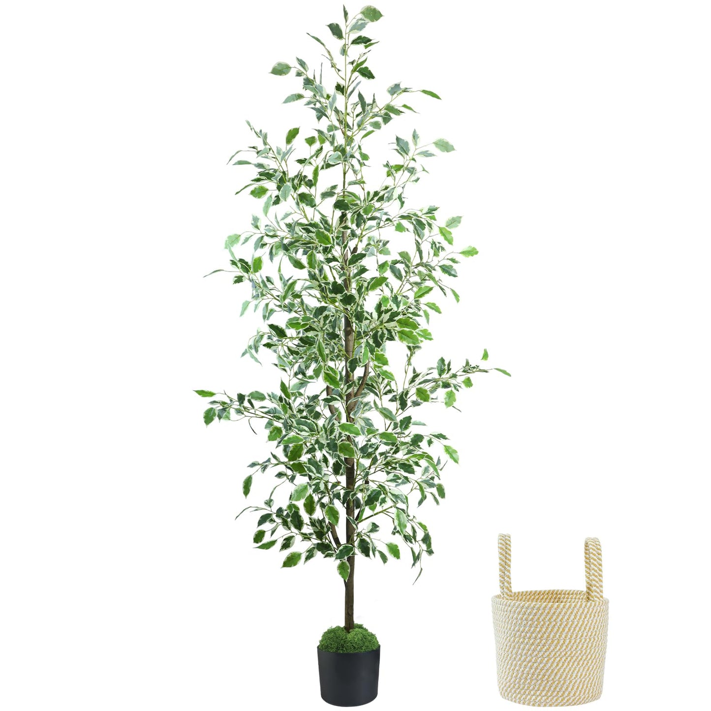 Caxchiling Faux Eucalyptus Tree 6FT, Artificial Potted Tree for Indoor Outdoor, Fake Floor Plants with Natural Wood Trunk, Home Office Living Room Bedroom Decor