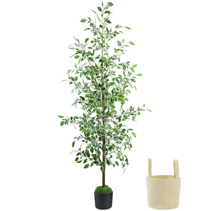Caxchiling Faux Eucalyptus Tree 6FT, Artificial Potted Tree for Indoor Outdoor, Fake Floor Plants with Natural Wood Trunk, Home Office Living Room Bedroom Decor