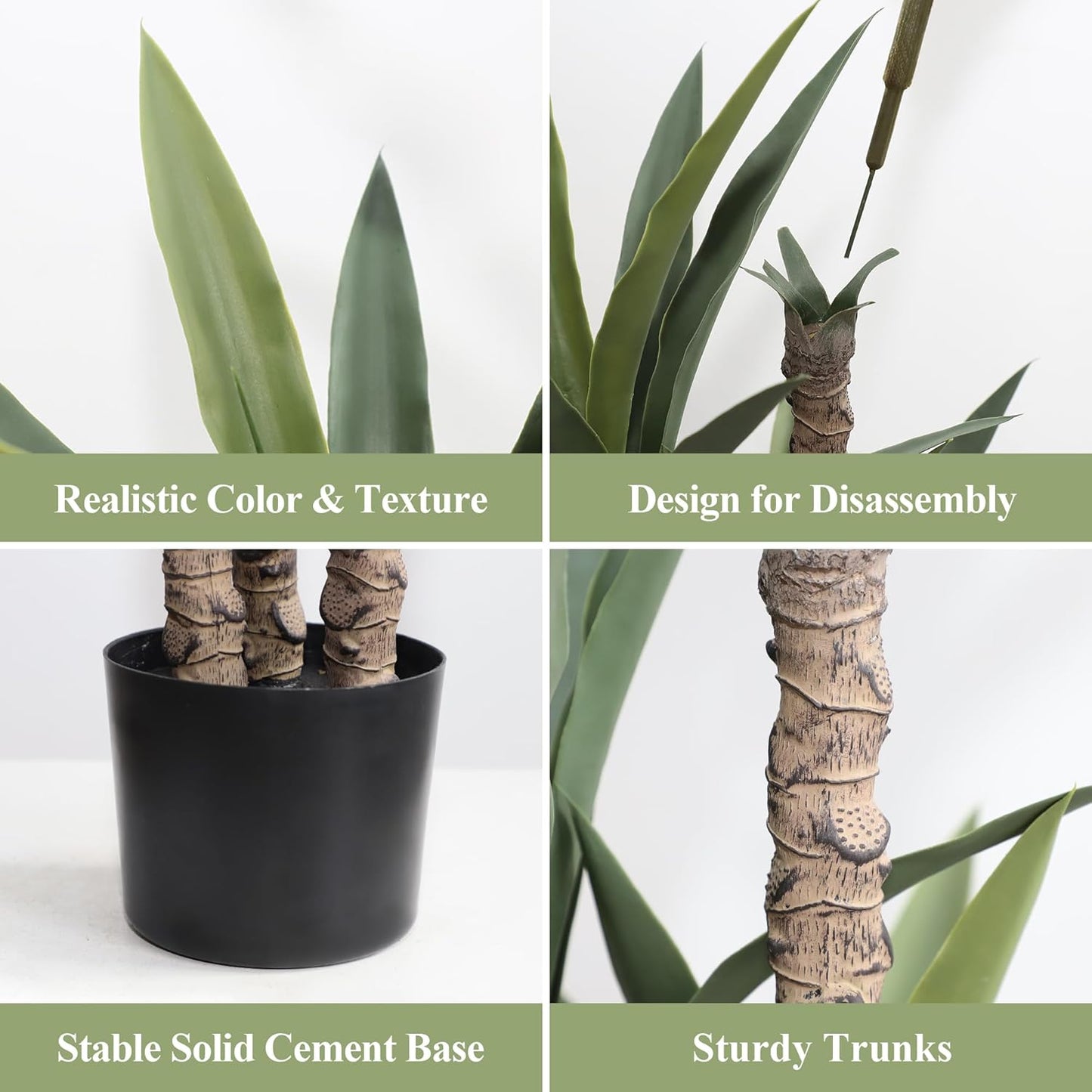 momoplant 2 Pack Artificial Agave Trees 4.5Ft Faux Agave Plant with 3 Heads Silk Faux Tree in Plastic Pot for Home Garden Office Decor