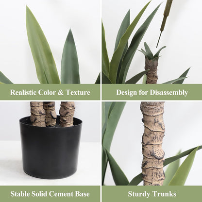momoplant 2 Pack Artificial Agave Trees 4.5Ft Faux Agave Plant with 3 Heads Silk Faux Tree in Plastic Pot for Home Garden Office Decor