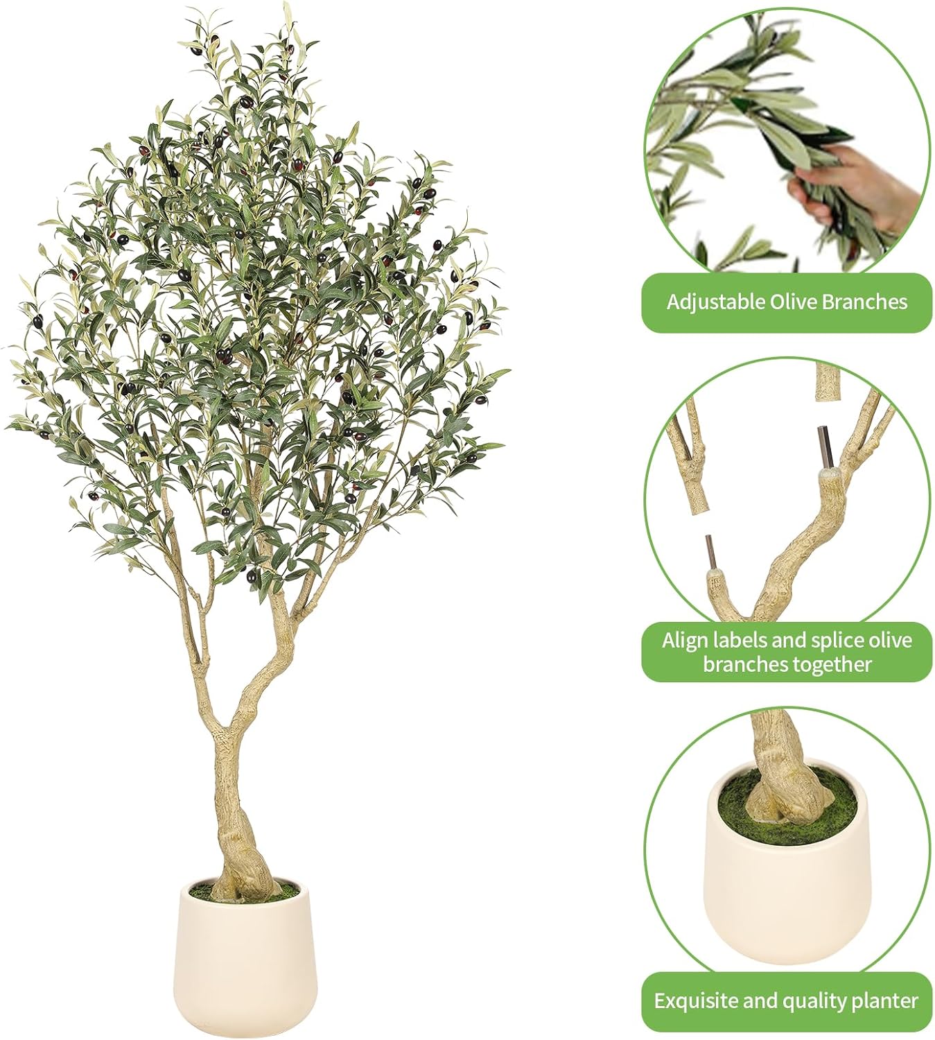 Realead 6ft Artificial Olive Tree with Tall Exquisite Planter - Realistic Faux Olive Tree with Thick Trunk and Lifelike Fruits - Large Fake Olive Tree for Home Office Decor