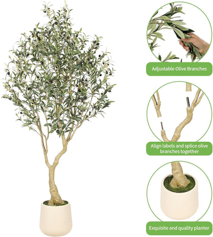 Realead 6ft Artificial Olive Tree with Tall Exquisite Planter - Realistic Faux Olive Tree with Thick Trunk and Lifelike Fruits - Large Fake Olive Tree for Home Office Decor