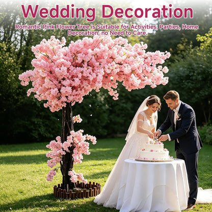 4FT Artificial Cherry Blossom Tree, Flower Trees Tall Artificial Plant, Faux Silk Plant in Pot for Home Room Porch Entryway Office Decorations Indoor Outdoor,Pink,
