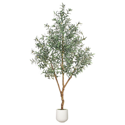 7FT Olive Trees Artificial Indoor - Realistic Artificial Olive Tree Indoor with White Planter, Large Full Fake Plants with Lifelike Fruits and Leaves for Modern Home Office Living Room Decor