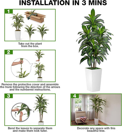 Artificial Dracaena Tree 5FT Tall, Faux Dracaena Tree Indoor, Fake Yucca Plant Potted, Tropical Floor Plant with Lifelike Leaves for Home Office Living Room Indoor Outdoor Decor