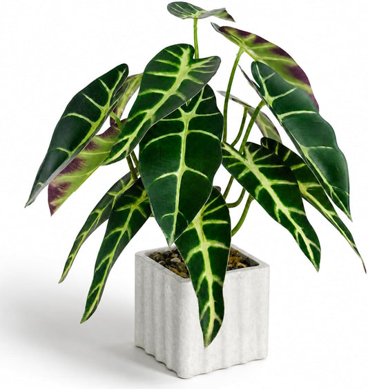 13" Artificial Potted Plant for Idoor Decor,Realistic Faux Tropical Green Plant for Desk Shelf Office Room Home Decoration(Alocasia)