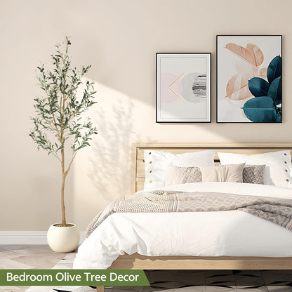 Realead 6ft Artificial Olive Tree, Tall Faux Olive Tree Plants, Fake Potted Olive Silk Tree with Branches and Fruits, Artificial Trees for Modern Home Office Living Room Floor Decor Indoor (72in)