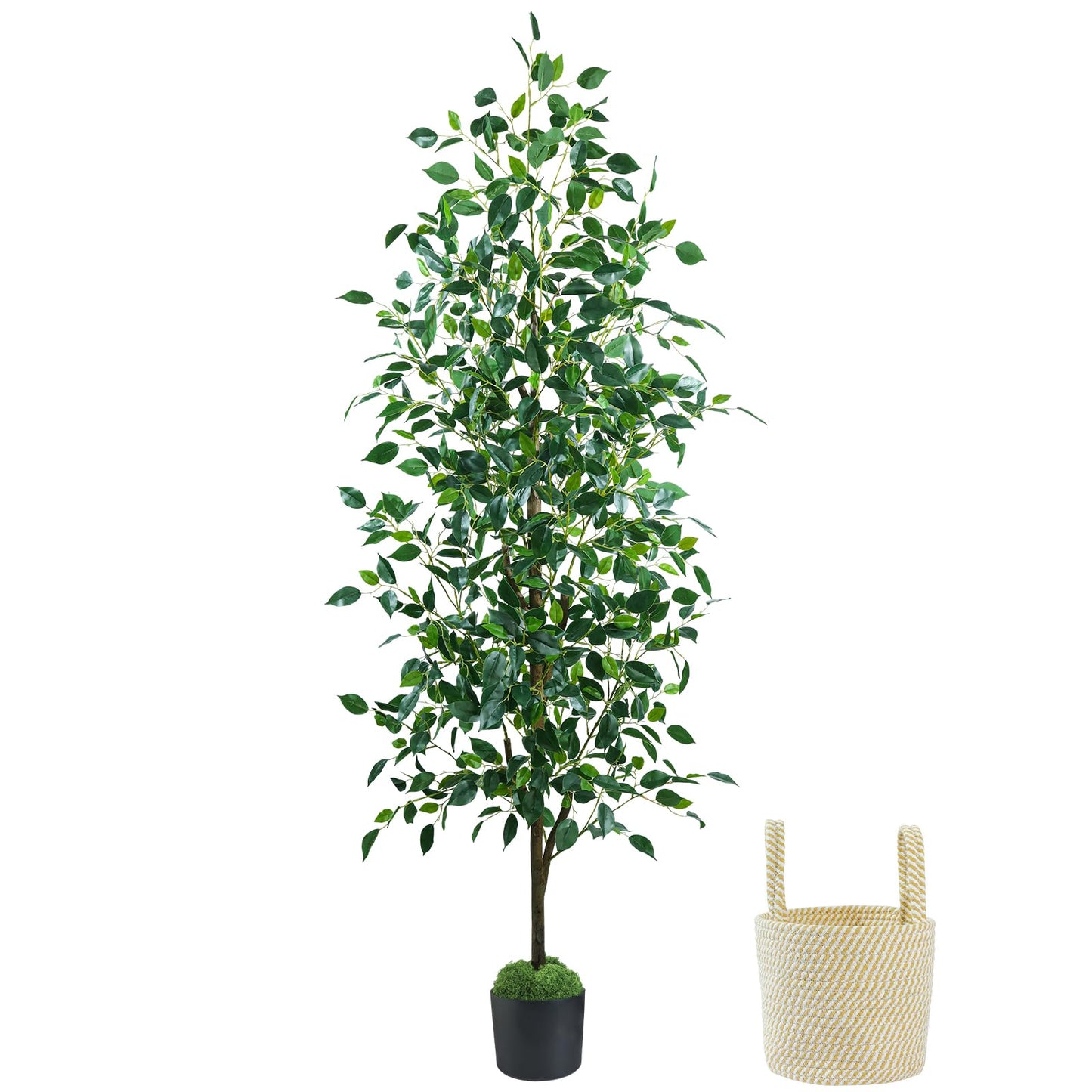 Caxchiling Faux Eucalyptus Tree 6FT, Artificial Potted Tree for Indoor Outdoor, Fake Floor Plants with Natural Wood Trunk, Home Office Living Room Bedroom Decor