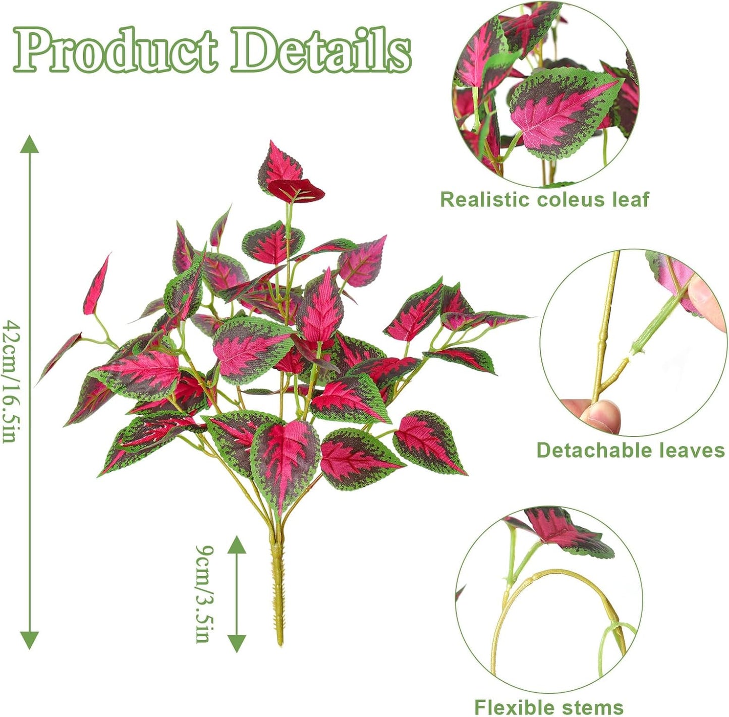 Betylifoy Artificial Plants Outdoor 4 Bundles Faux Coleus Plants UV Resistant Fake Silk Leaves Greenery Plant with Stems for Outside Garden Front Porch Patio Planter Pathway Decoration