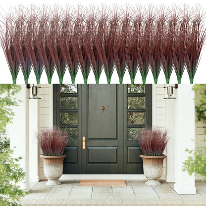 12Pcs Artificial Grass Plants, Faux Shrubs Wheat Grass, Artificial Tall Grass Fake Plants for Outdoor Decor,Artificial Greenery Stems Weed for Room Indoor Home Decor（Green Red Tail）