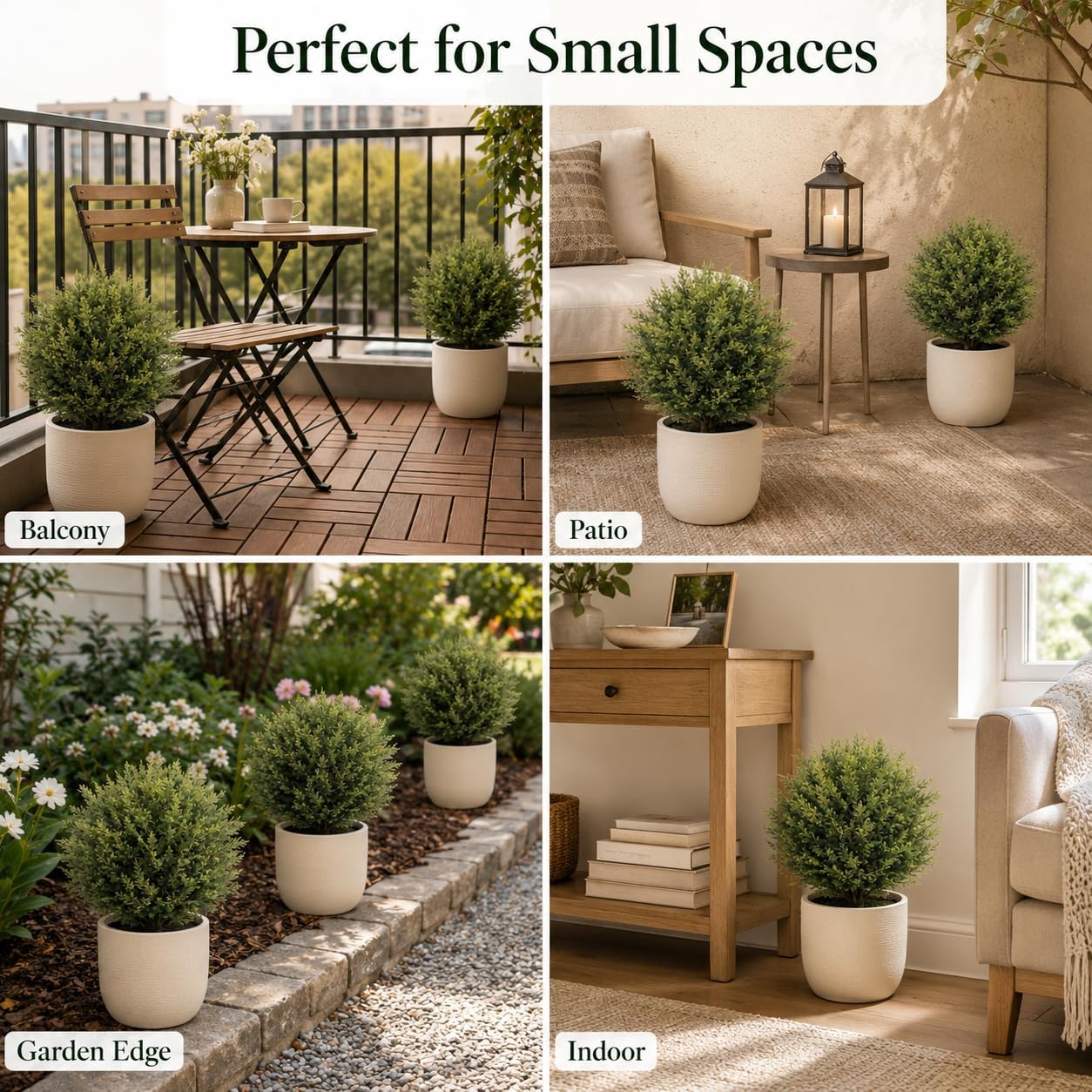 Artificial Outdoor Plants Topiary Cedar Trees Faux Trees Potted Bushes Shrubs UV Resistant - Realistic Artificial Plants Outdoor Dense Greenery Ball Tree for Front Porch Patio Garden