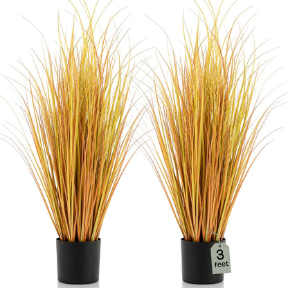 Jexine 4 Pieces Tall Artificial Grass Plant Potted Artificial Greenery Floor Plants Fake Pampas Grass Tall in Pot for Housewarming Gift House Garden Bathroom Lobby Indoor Outdoor (Green,3 ft)