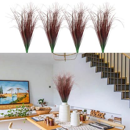 12Pcs Artificial Grass Plants, Faux Shrubs Wheat Grass, Artificial Tall Grass Fake Plants for Outdoor Decor,Artificial Greenery Stems Weed for Room Indoor Home Decor（Green Red Tail）