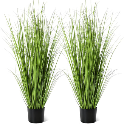 Jexine 4 Pieces Tall Artificial Grass Plant Potted Artificial Greenery Floor Plants Fake Pampas Grass Tall in Pot for Housewarming Gift House Garden Bathroom Lobby Indoor Outdoor (Green,3 ft)