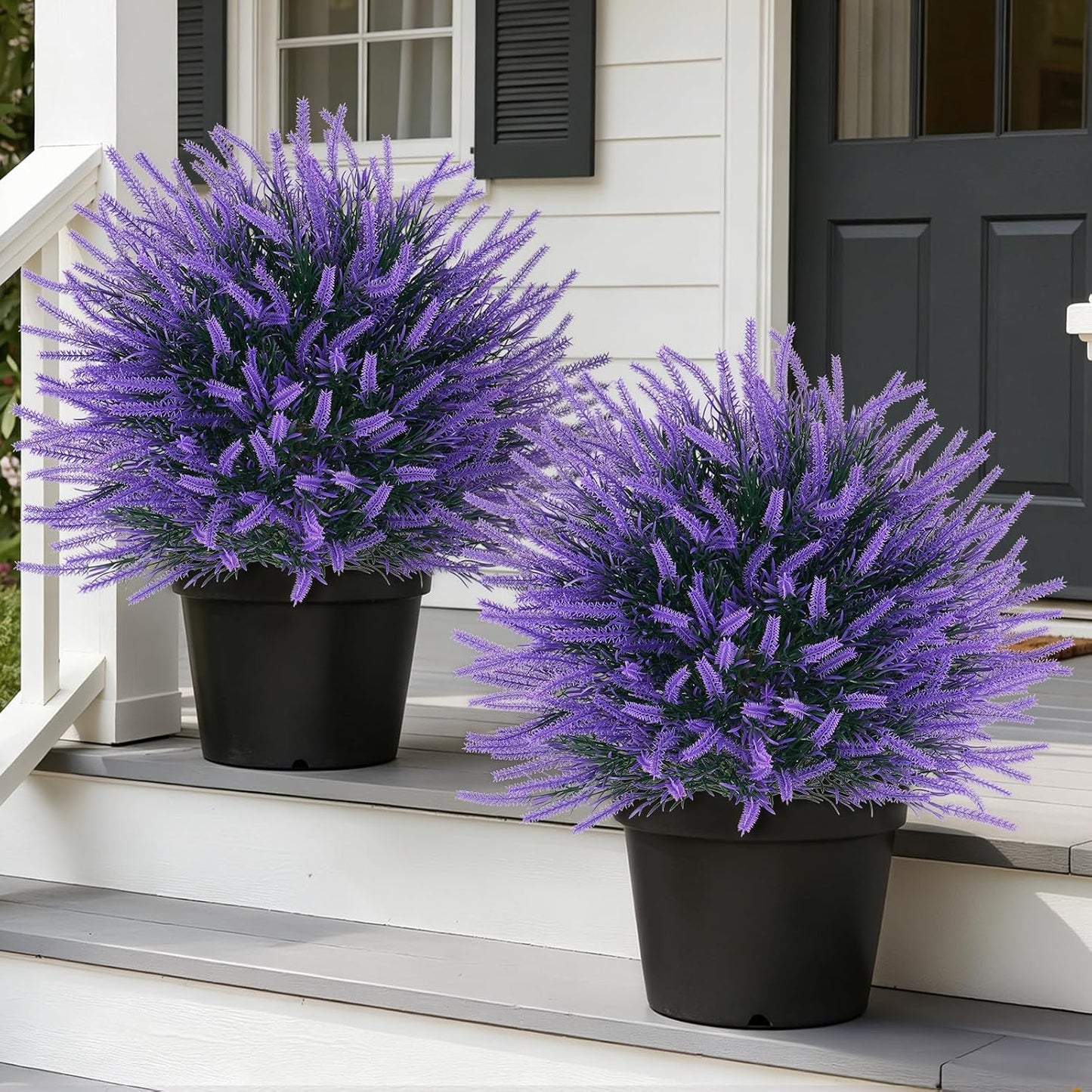 Artificial Lavender Topiary Ball with Ground Spike, UV Resistant Faux Outdoor Plant for Garden Patio Porch Decor, Free-Maintenance Fake Flowers