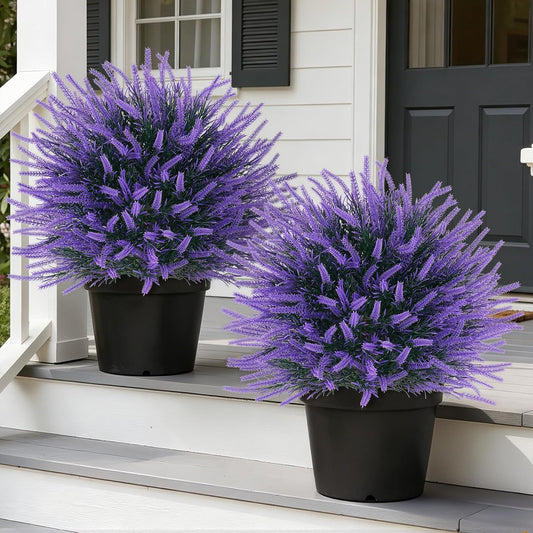 Artificial Lavender Topiary Ball with Ground Spike, UV Resistant Faux Outdoor Plant for Garden Patio Porch Decor, Free-Maintenance Fake Flowers