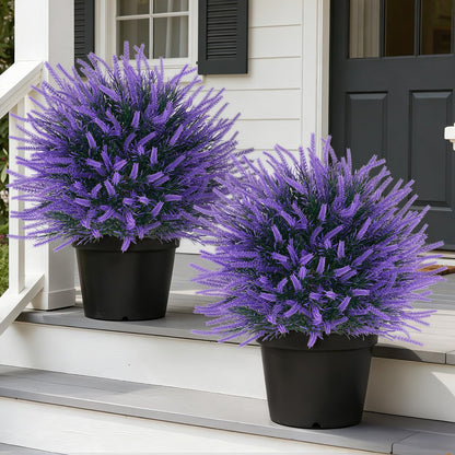 Artificial Lavender Topiary Ball with Ground Spike, UV Resistant Faux Outdoor Plant for Garden Patio Porch Decor, Free-Maintenance Fake Flowers