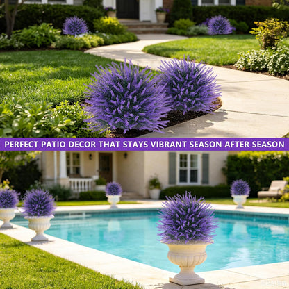 Artificial Lavender Topiary Ball with Ground Spike, UV Resistant Faux Outdoor Plant for Garden Patio Porch Decor, Free-Maintenance Fake Flowers