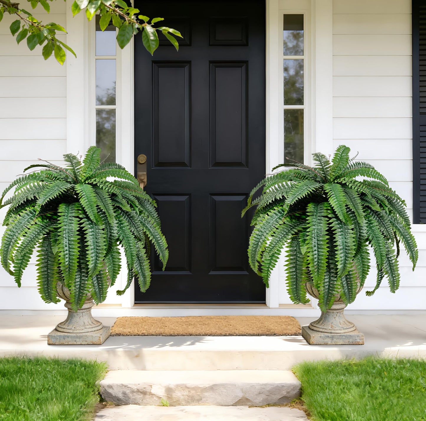 4Pcs Fake Ferns,Faux Outdoor Plants UV Resistant,3D Real Touch Fake Plants Total 60 Blades,Weatherproof Artificial Plants Outdoor Indoor for Garden Porch Home Office Living Room Decor