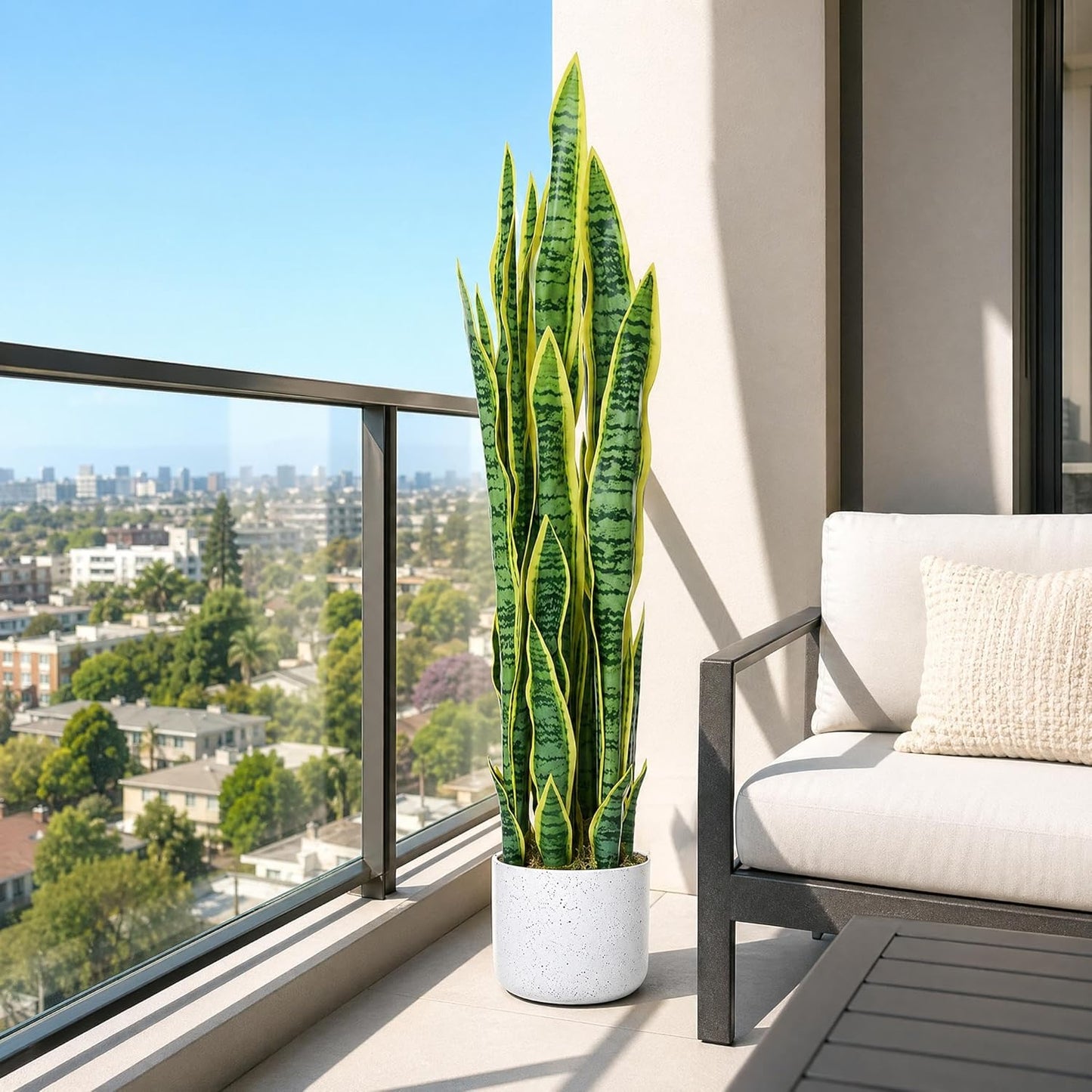 3FT Tall Artificial Trees, Fake Snake Plant with White Planter & 33 Realistic Leaves, Large Potted Artificial Sansevieria Mother in Law Tongue Plant, for Living Room Hallway Entryway
