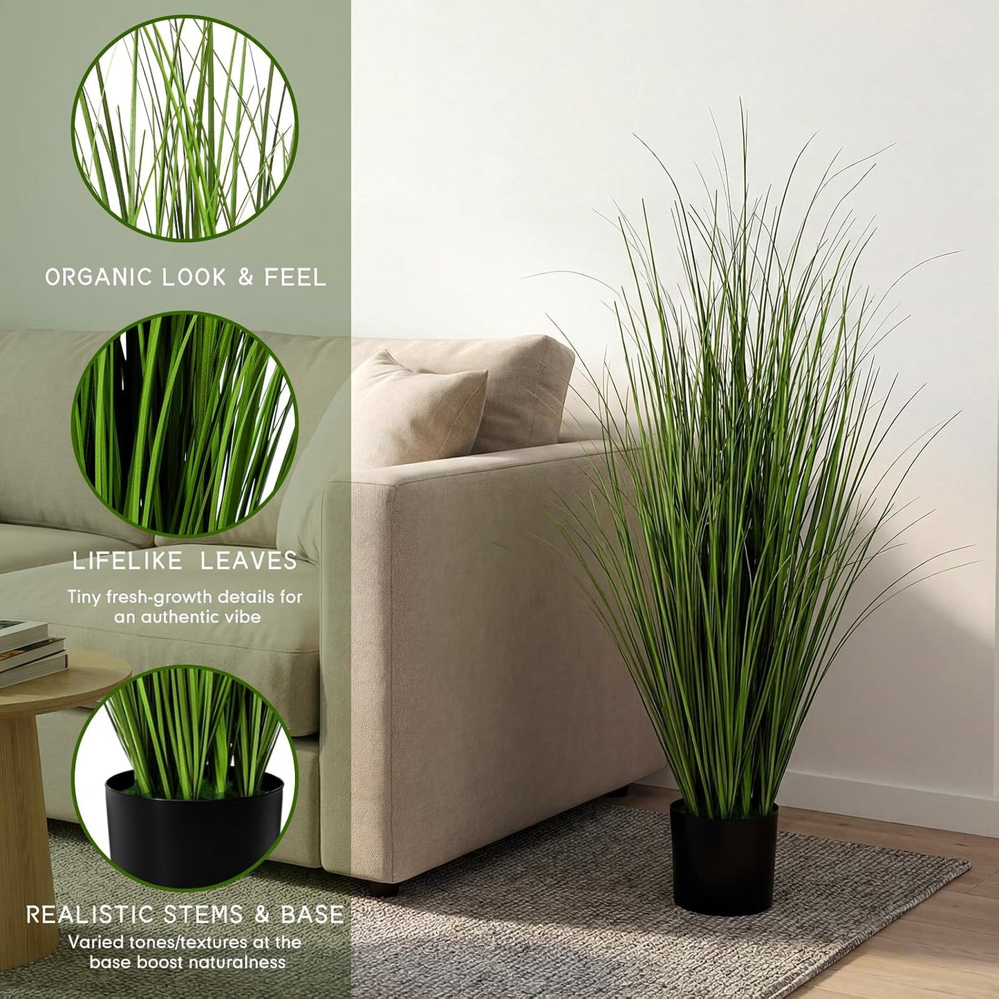 Jexine 4 Pieces Tall Artificial Grass Plant Potted Artificial Greenery Floor Plants Fake Pampas Grass Tall in Pot for Housewarming Gift House Garden Bathroom Lobby Indoor Outdoor (Green,3 ft)
